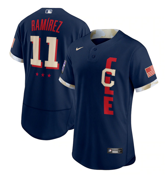 Men's Cleveland Indians #11 José Ramírez 2021 Navy All-Star Flex Base Stitched Baseball Jersey